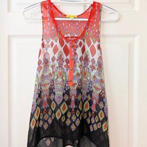 Dee Elle sheer boho summer racer back top. Cute & COLORFUL! Perfect for TRAVEL!